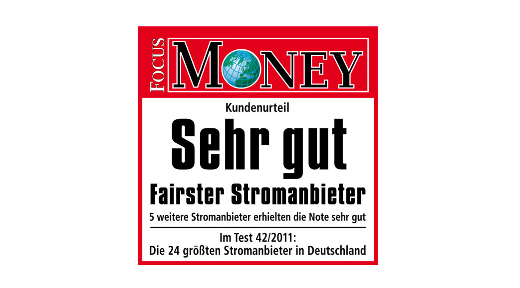Siegel Focus Money 2011 Sehr gut, Yello Strom Fairster Stromanbieter im Text 42/2011