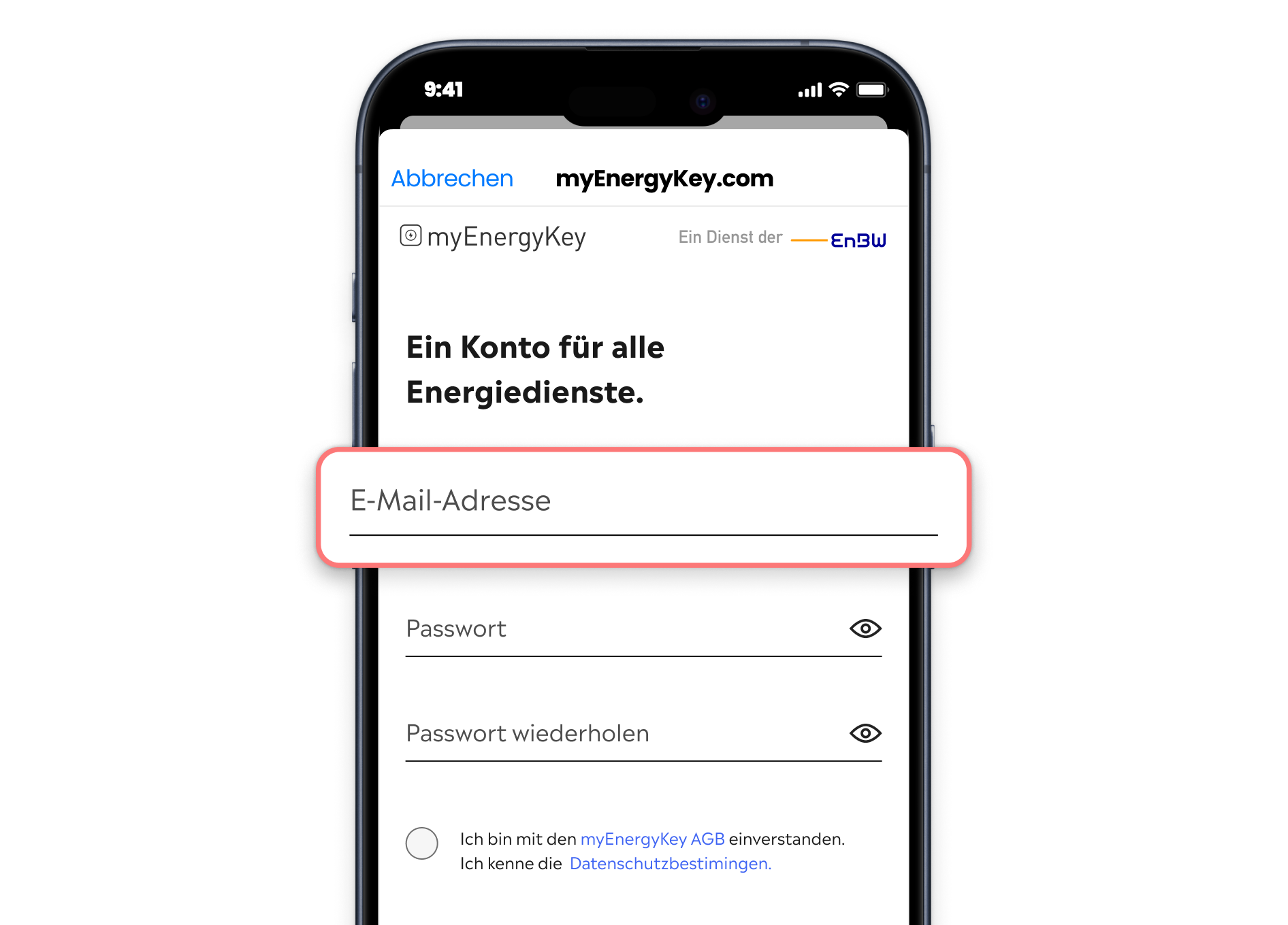 Anmeldeseite des myEnergyKey